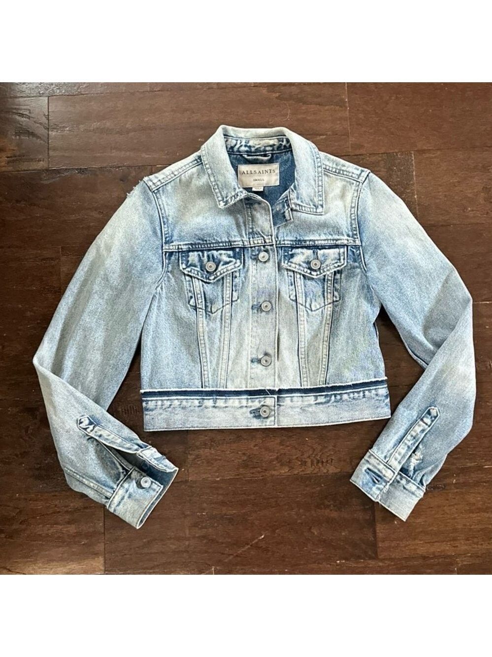 ALLSAINTS Distressed Denim Jacket Blue size-Small EUC - Picture 5 of 15